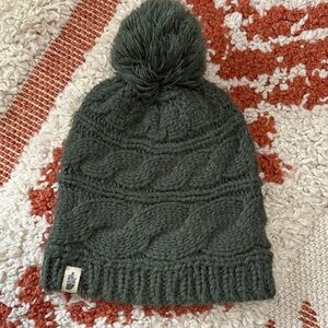 The North Face Dark Green Knit Beanie with Pom Pom